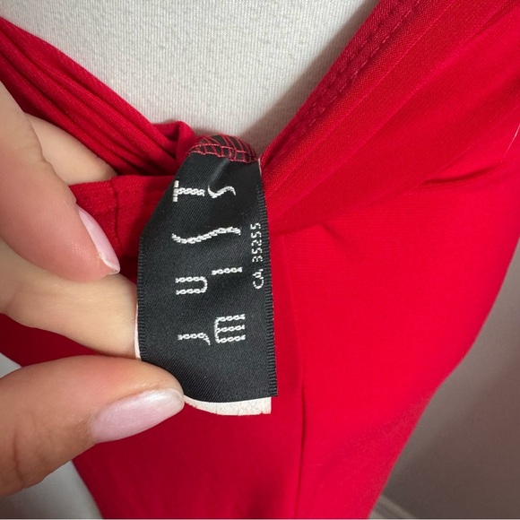 Vintage Red Halter Evening Gown w Cascading Ruffle Crystal Brooch 90s Y2K Glam M - Picture 8 of 9